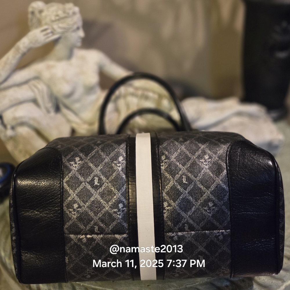 L.A.M.B. Gwen Stefani Small Satchel Silver Black Grey Designer Leather #104 - Picture 9 of 13